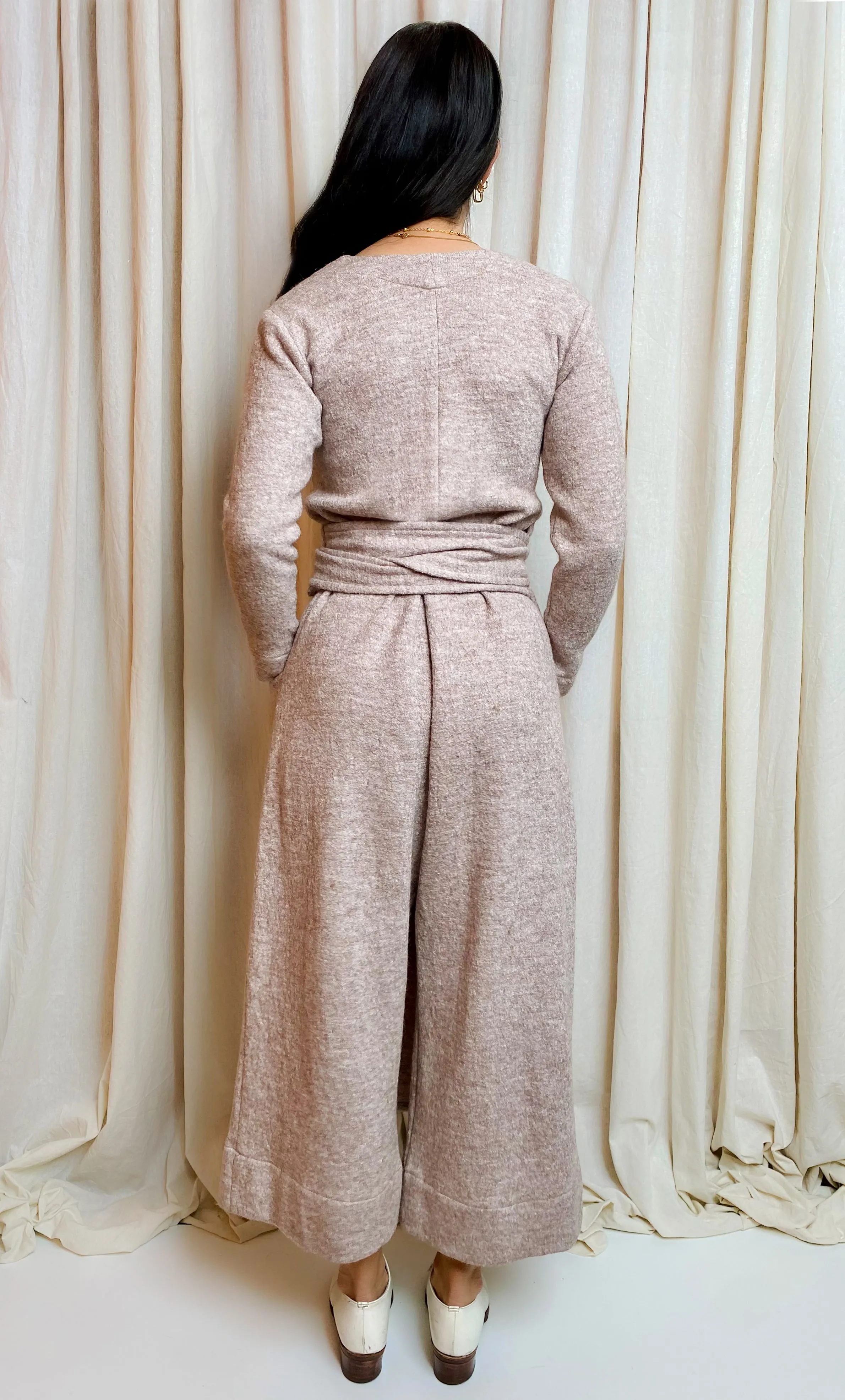 • SAMPLE • TRAVERTINE WRAP JUMPSUIT [ Cream / Beige, Wool Blend, Long Sleeved SIZE Small ]