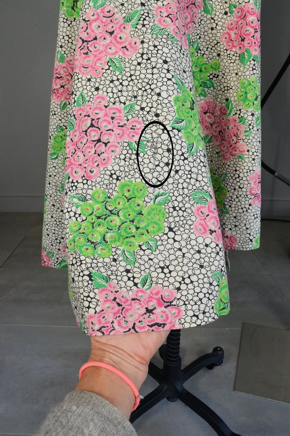 1940s 50s Pink Green Hydrangea Print Wrap House Dress