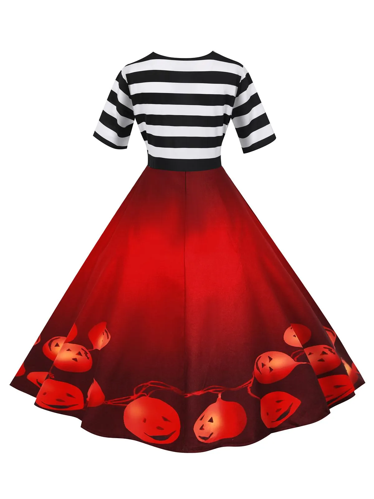 1950s Halloween Pumpkin Striped Patchwork Dress