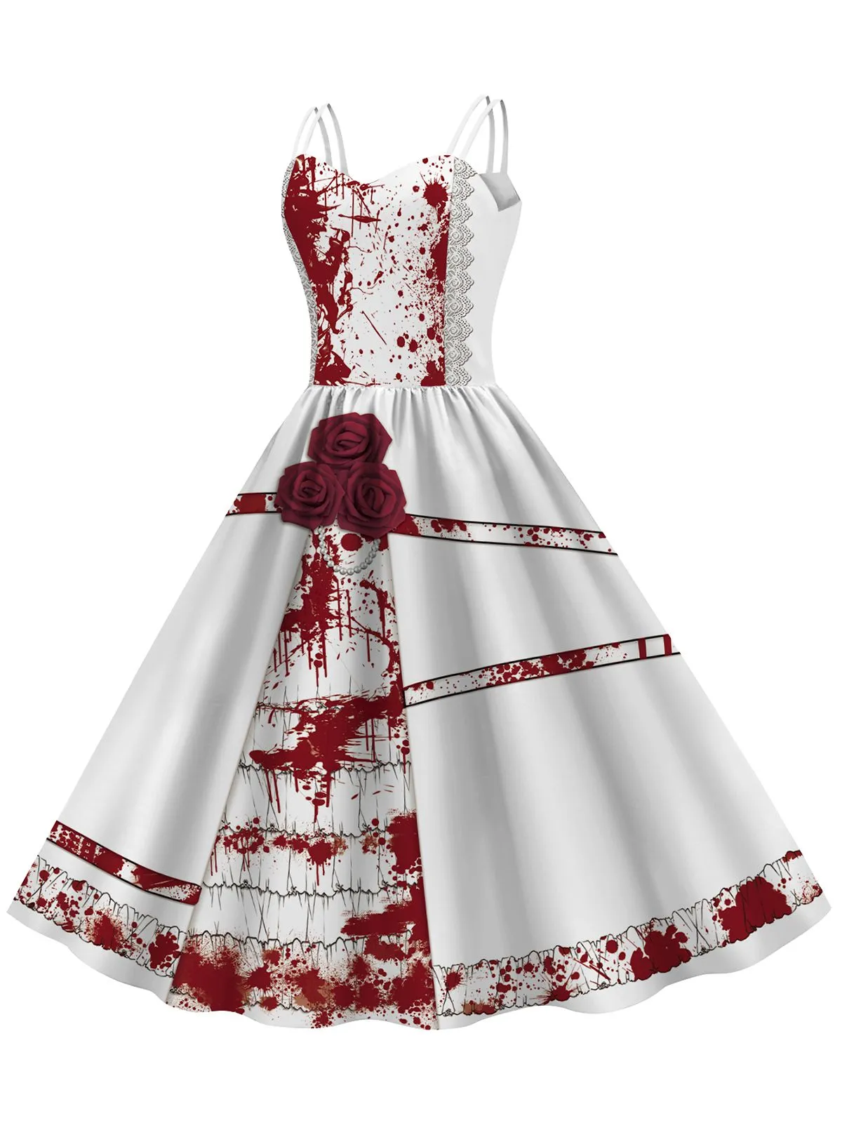 1950s Halloween Roses Blood Double Straps Dress