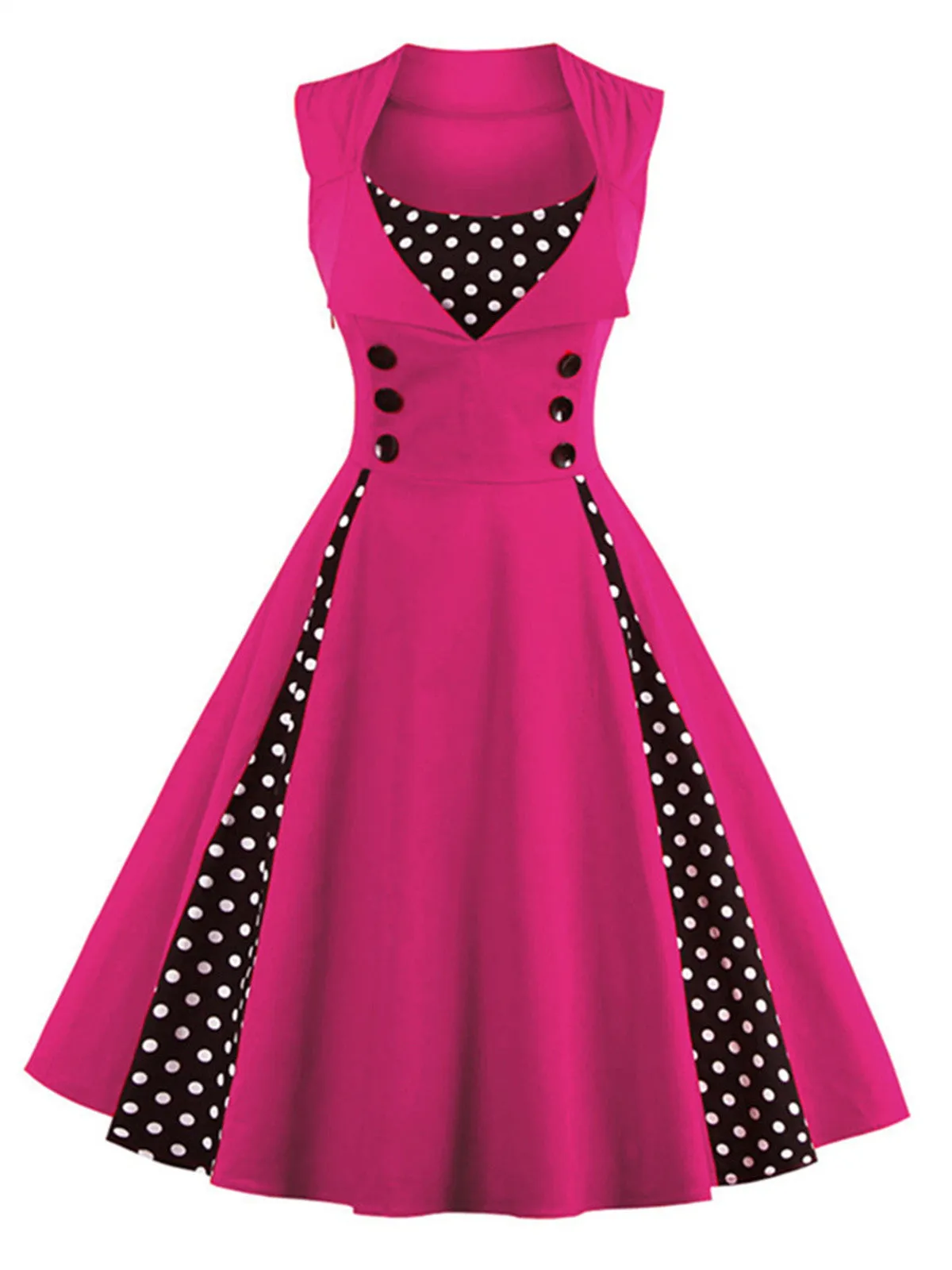 1950s Polka Dots Lapel Patchwork Swing Dress