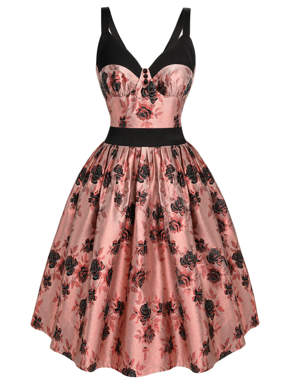 1950s Roses Embossed Satin Swing Dress