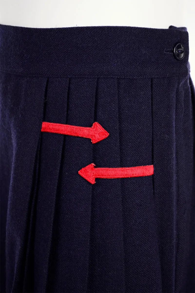 1960s De Pinna Navy Pleated Wool Long Circle Skirt