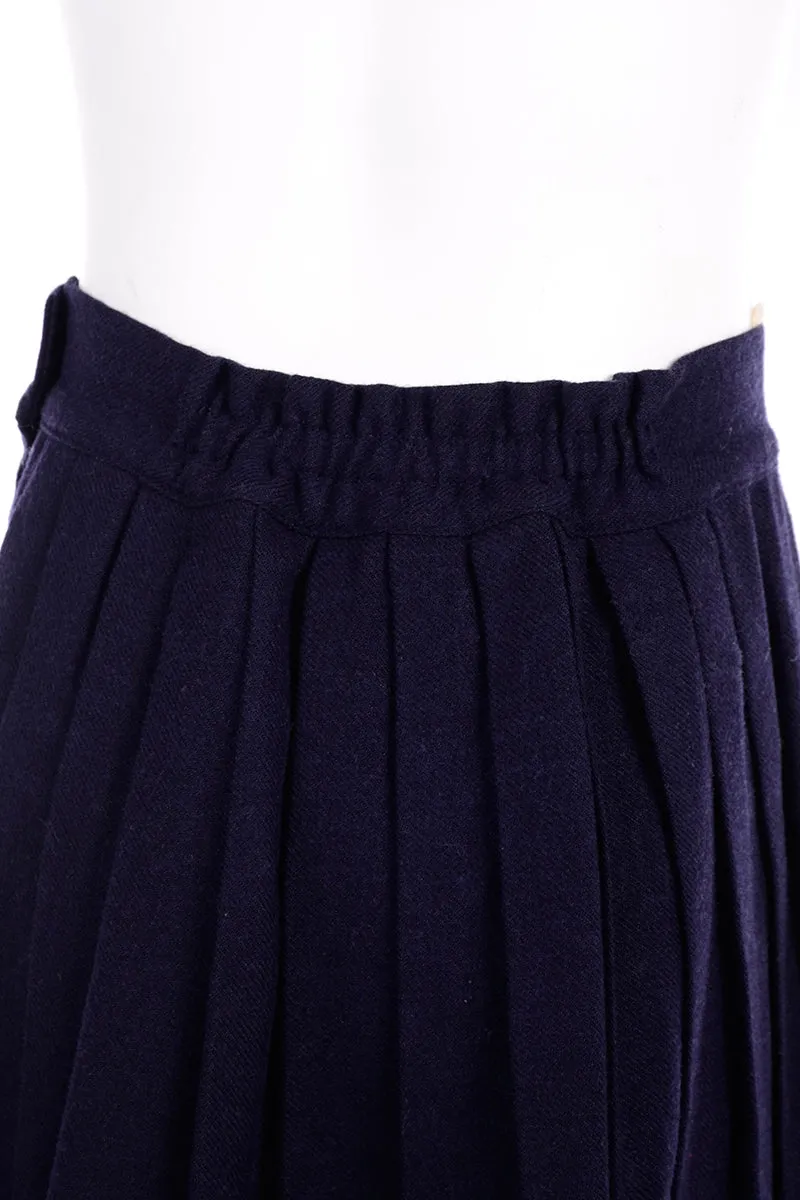 1960s De Pinna Navy Pleated Wool Long Circle Skirt