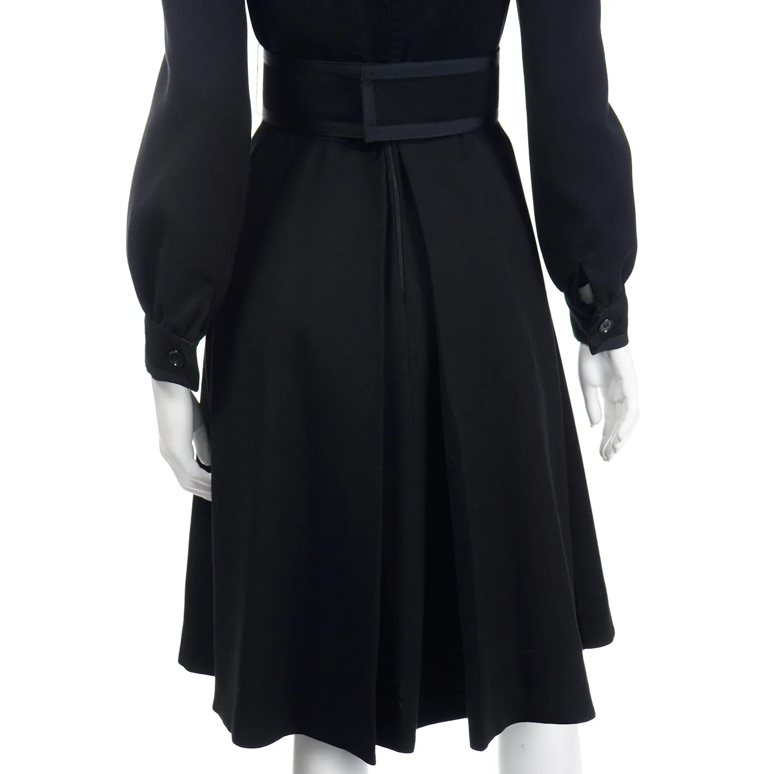 1960s Geoffrey Beene Black Dress With Pleated Details & Wide Belt