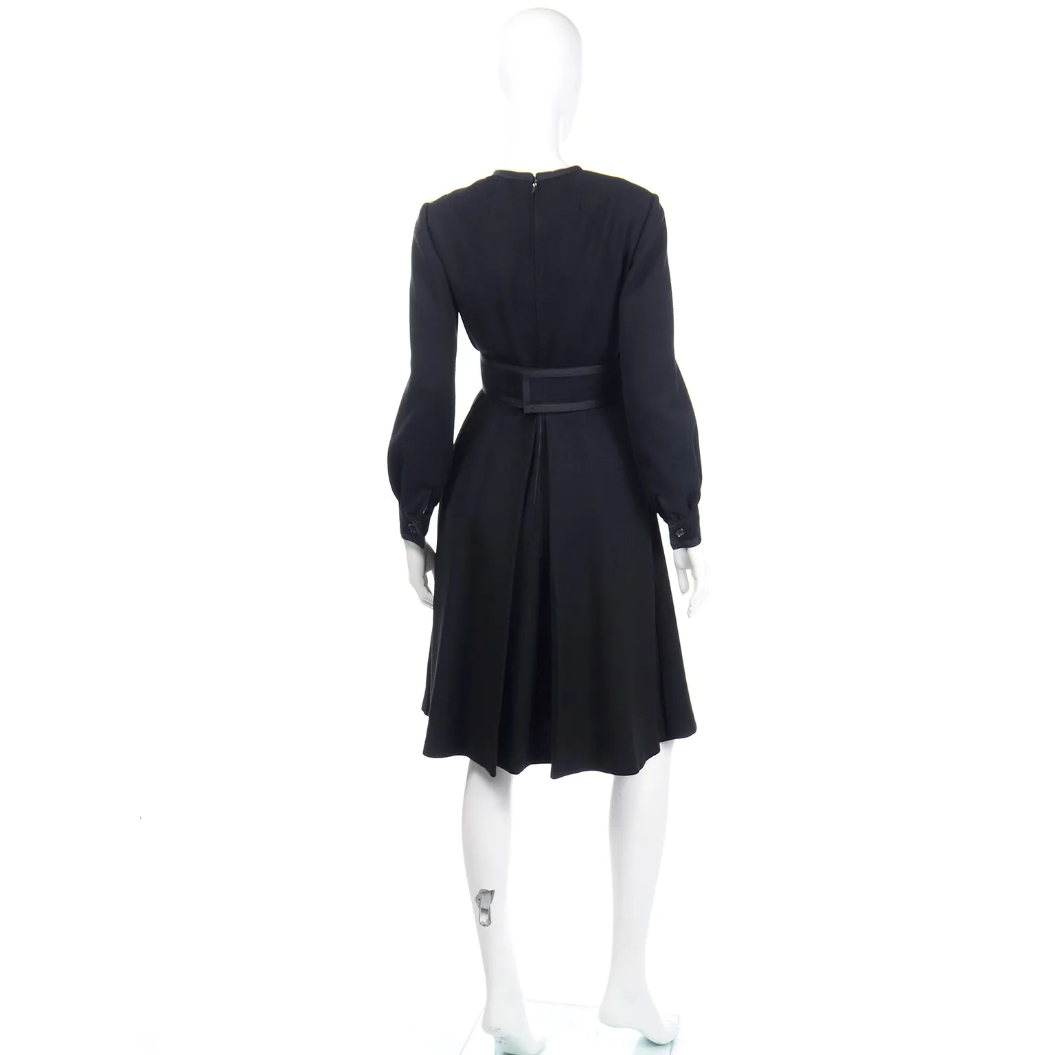 1960s Geoffrey Beene Black Dress With Pleated Details & Wide Belt