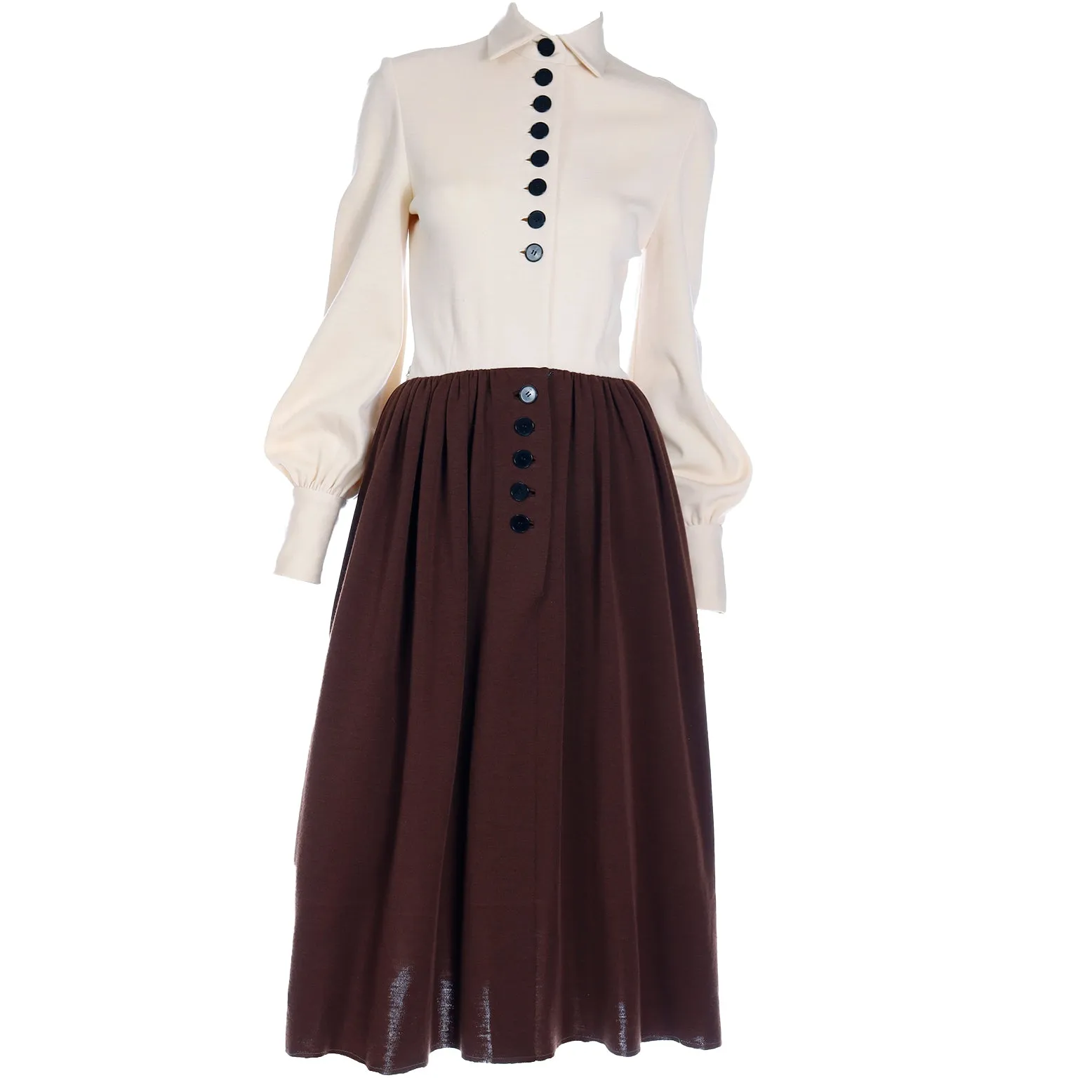 1960s Norman Norell Brown & Cream Knit Vintage Dress