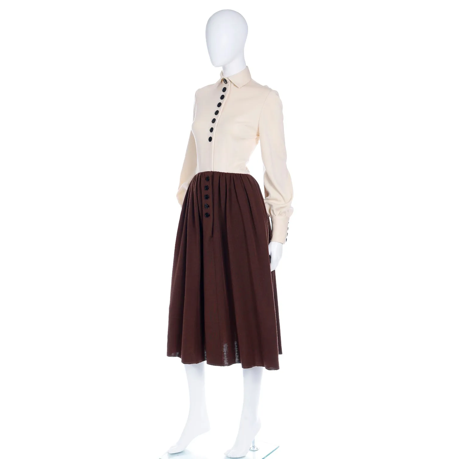 1960s Norman Norell Brown & Cream Knit Vintage Dress