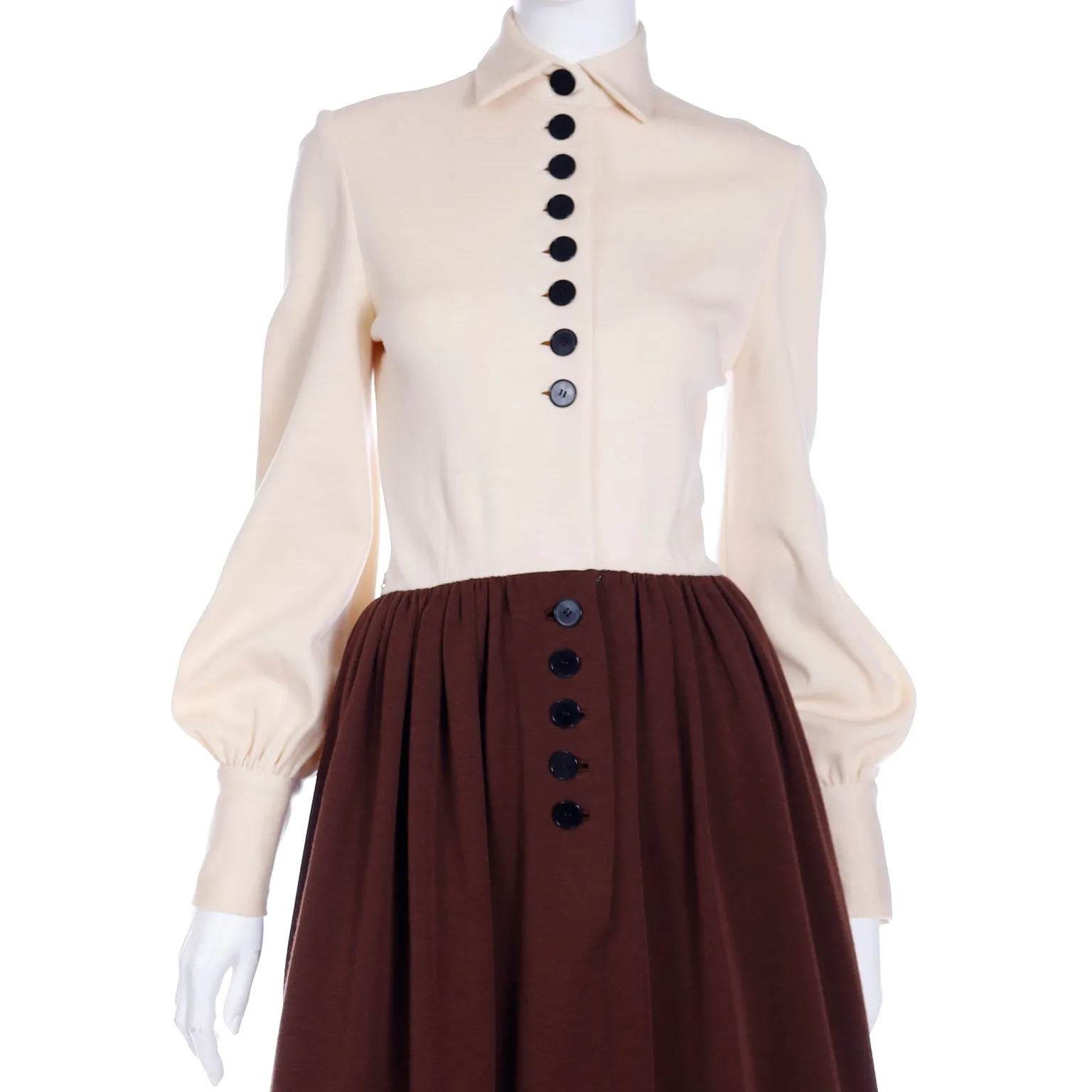 1960s Norman Norell Brown & Cream Knit Vintage Dress