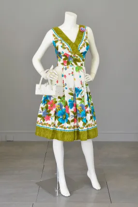 1960s Orchid Print Kamehameha Dress