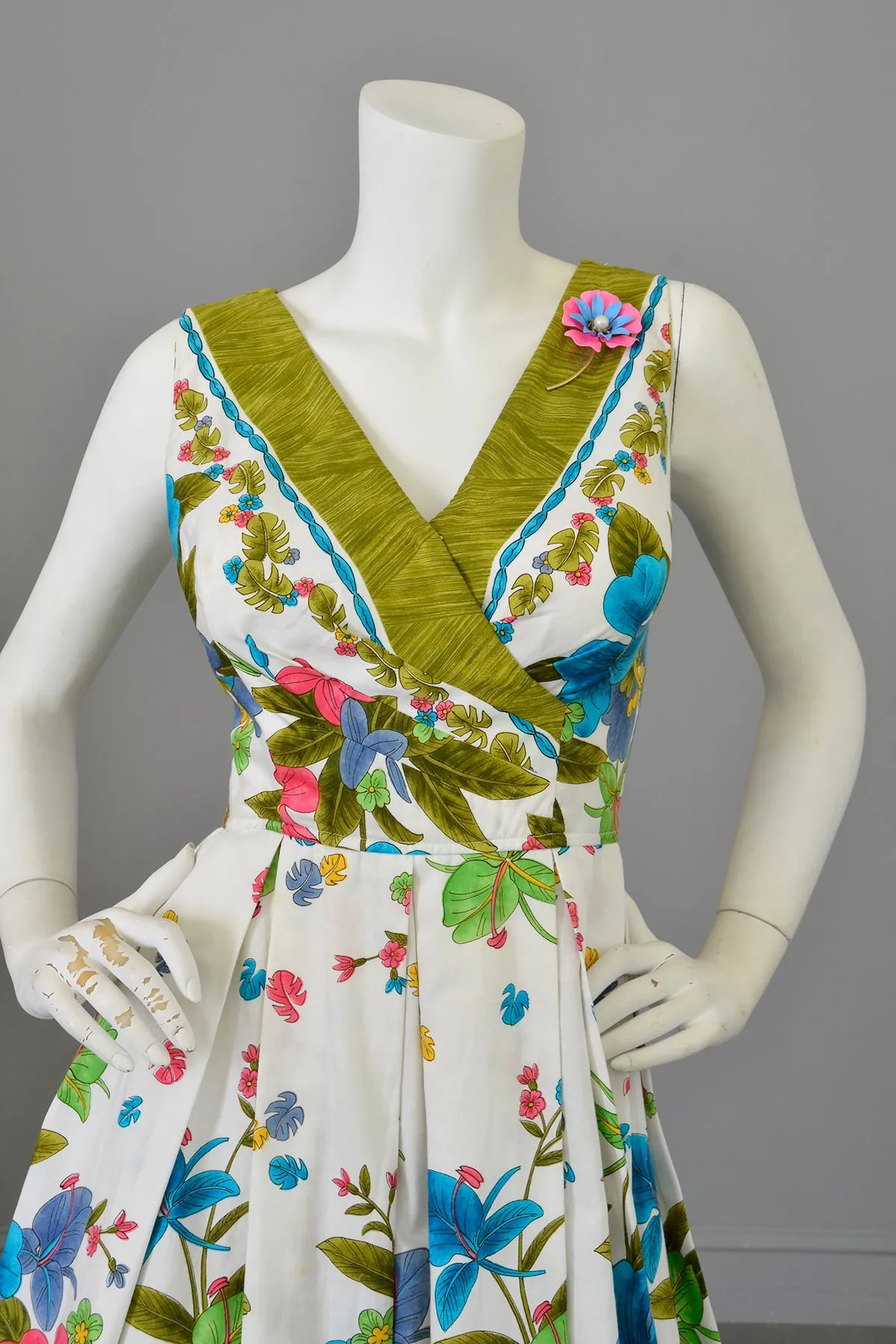 1960s Orchid Print Kamehameha Dress