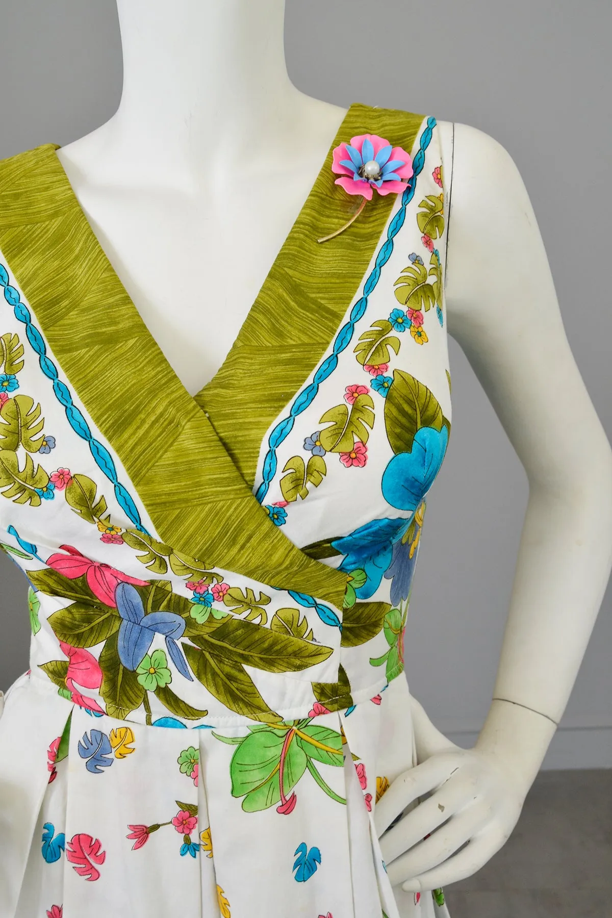 1960s Orchid Print Kamehameha Dress