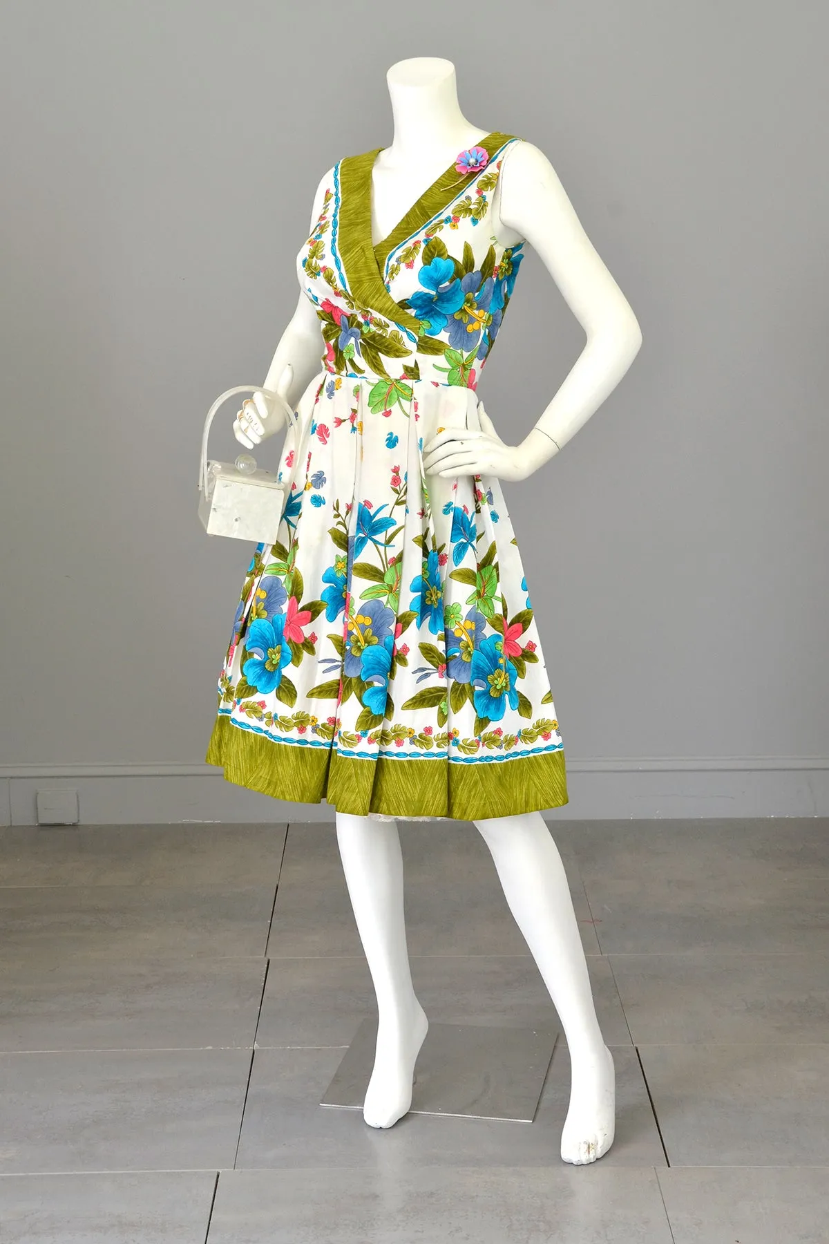 1960s Orchid Print Kamehameha Dress