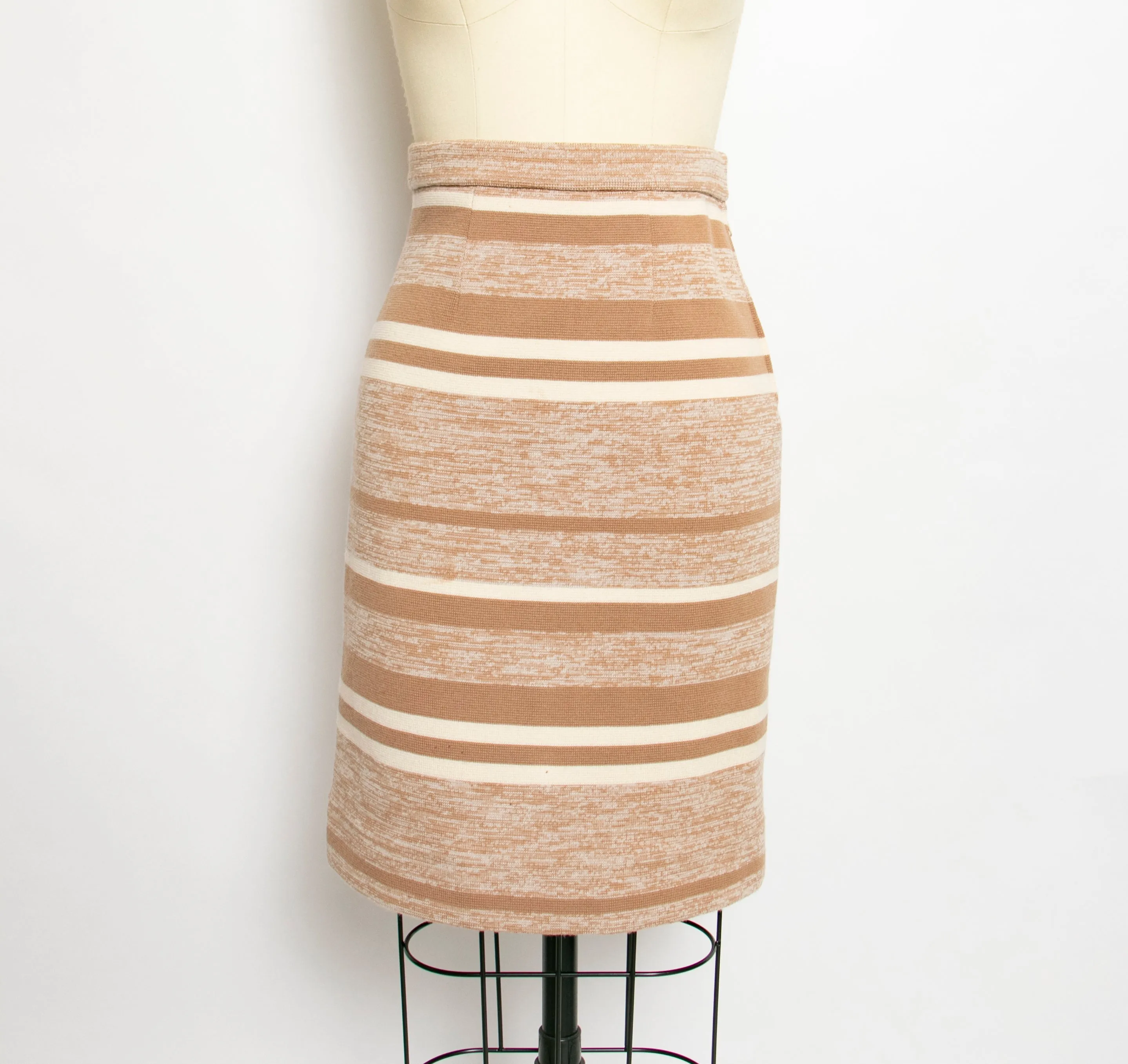 1960s Pencil Skirt Wool Striped High Waist S