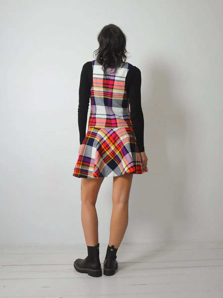 1960's Plaid Pinafore Jumper Dress