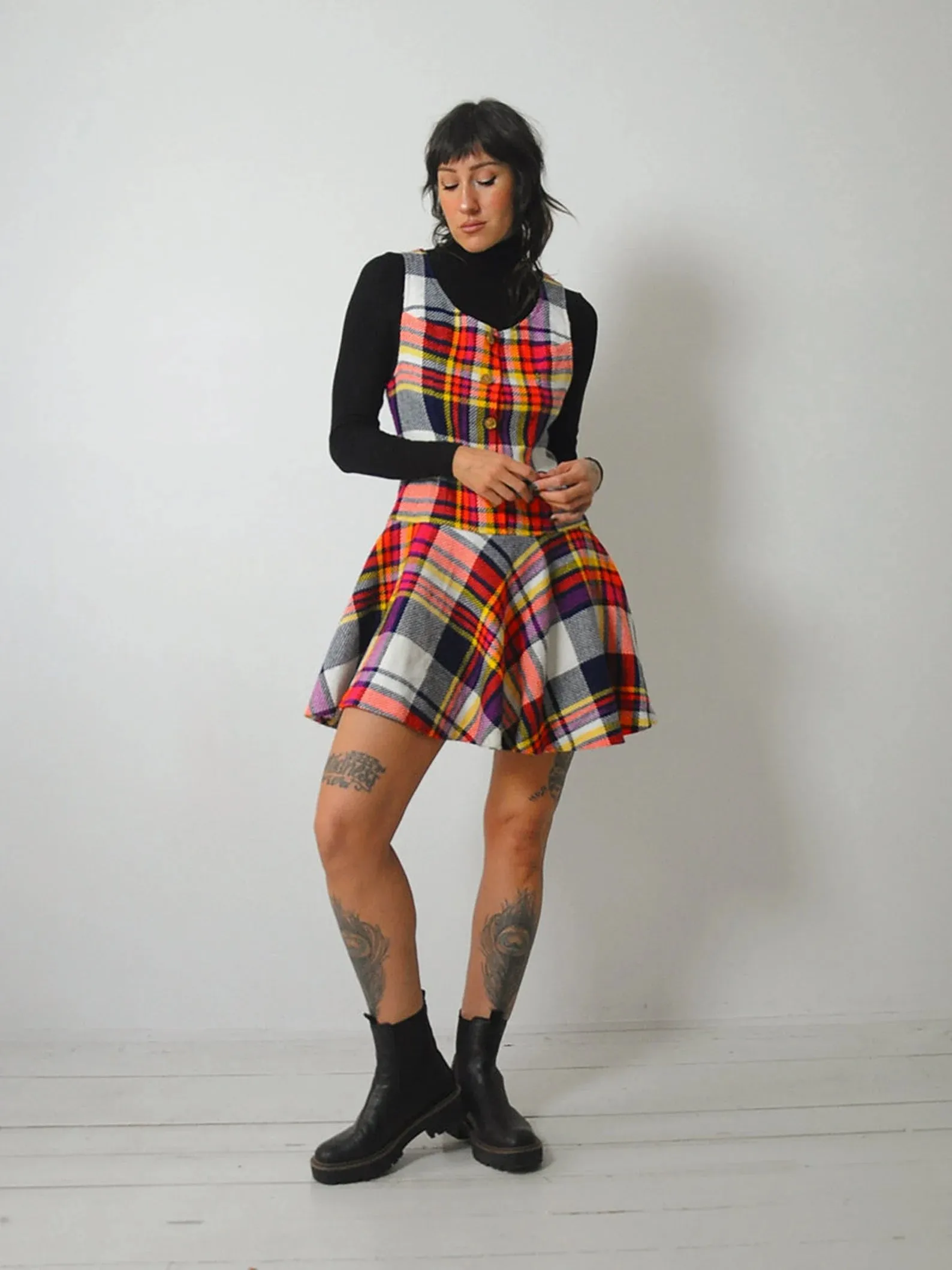 1960's Plaid Pinafore Jumper Dress