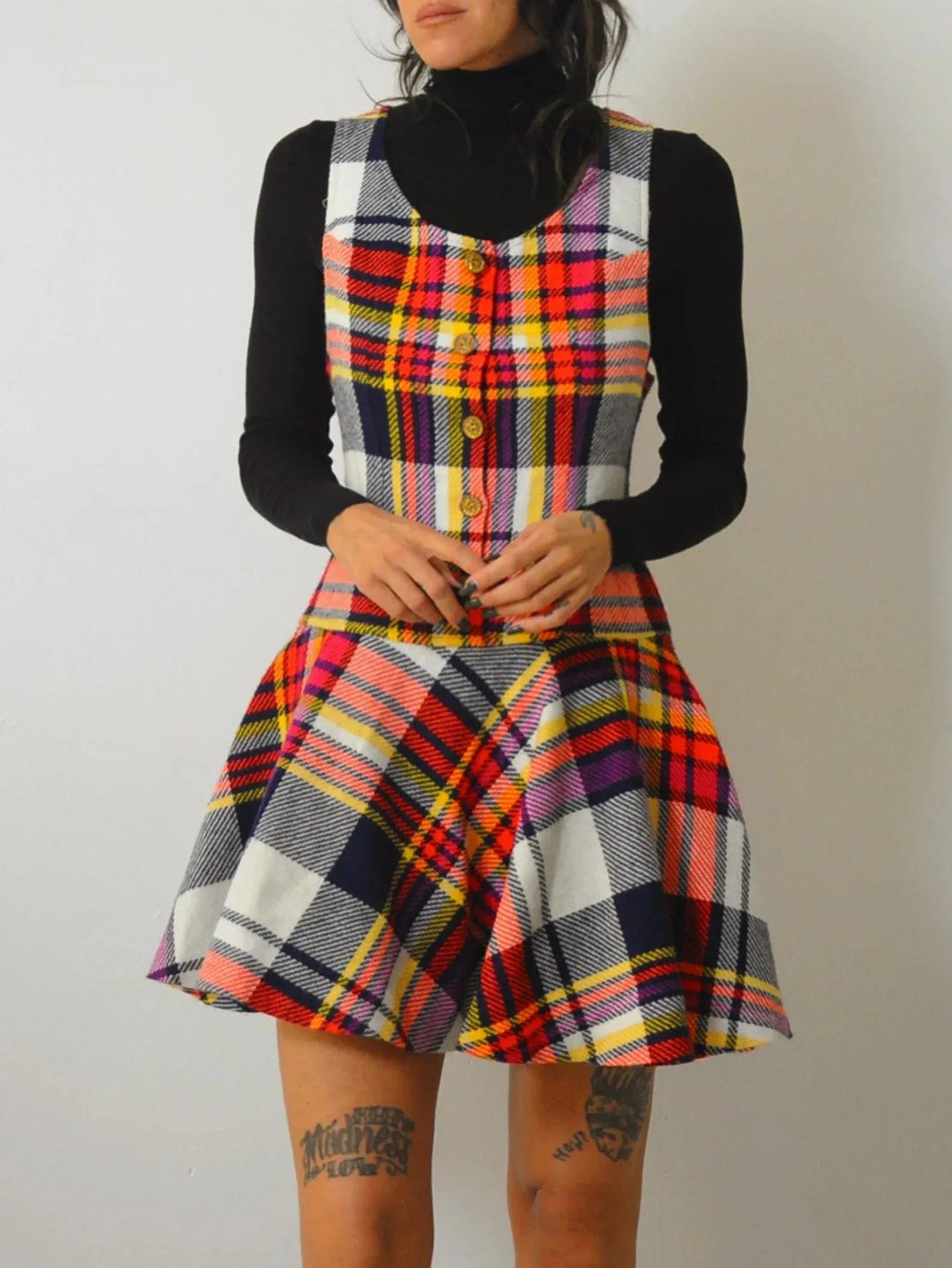 1960's Plaid Pinafore Jumper Dress