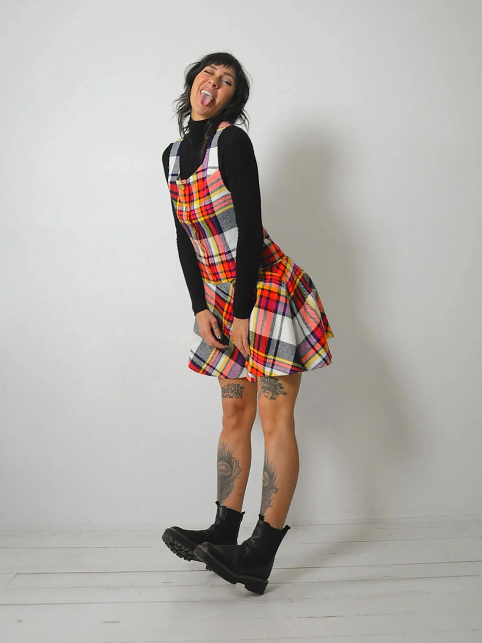 1960's Plaid Pinafore Jumper Dress