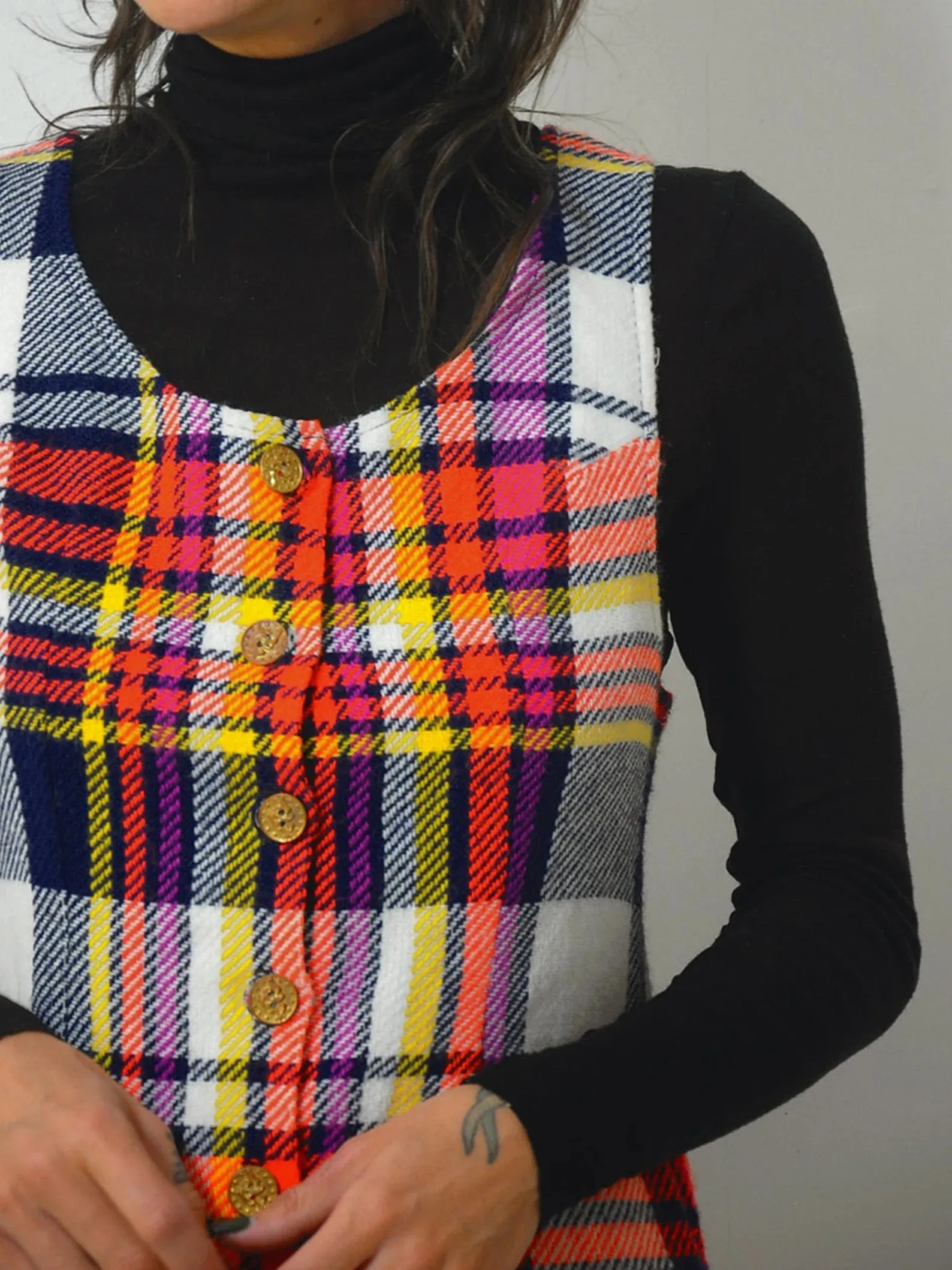 1960's Plaid Pinafore Jumper Dress