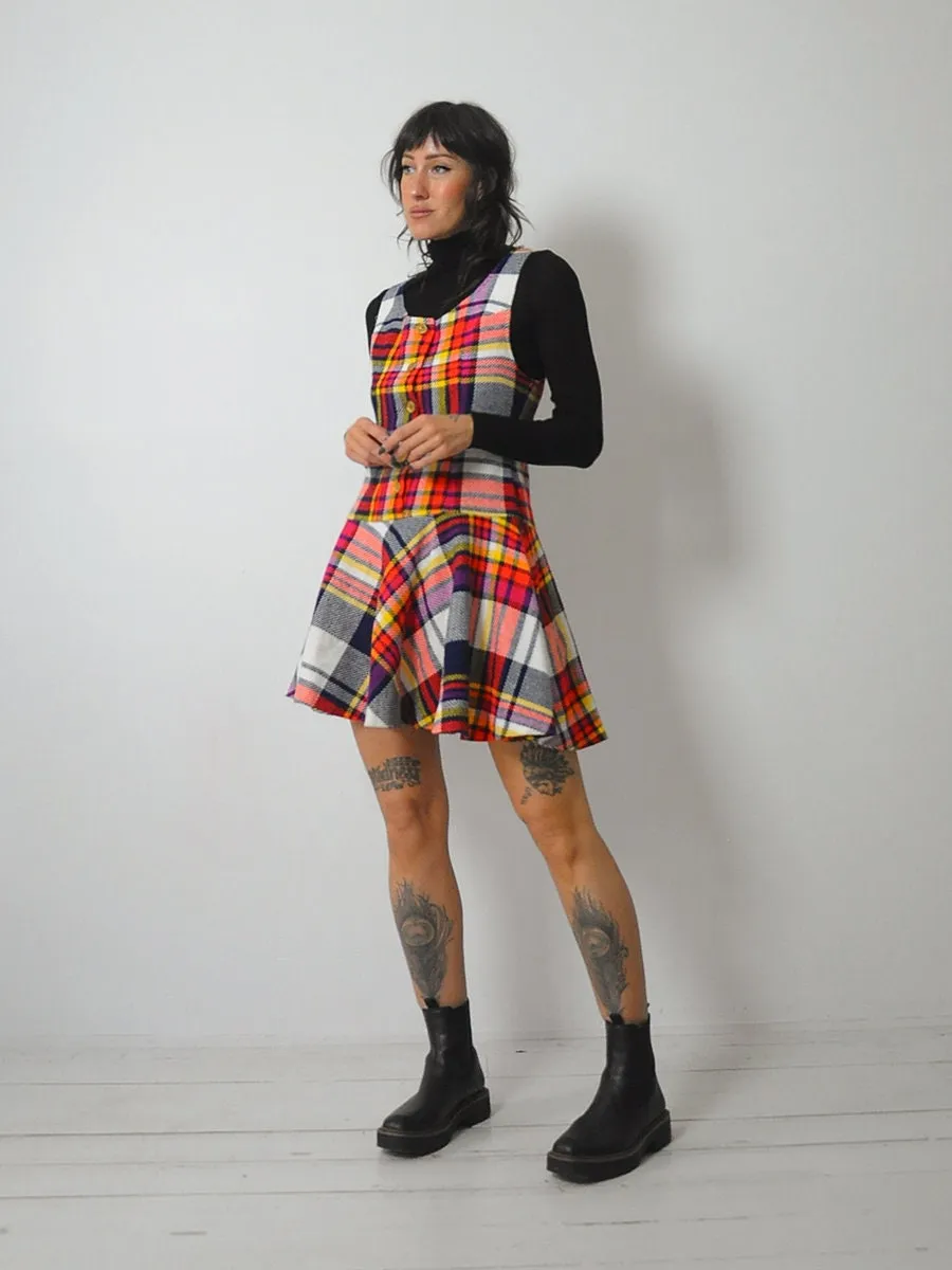 1960's Plaid Pinafore Jumper Dress