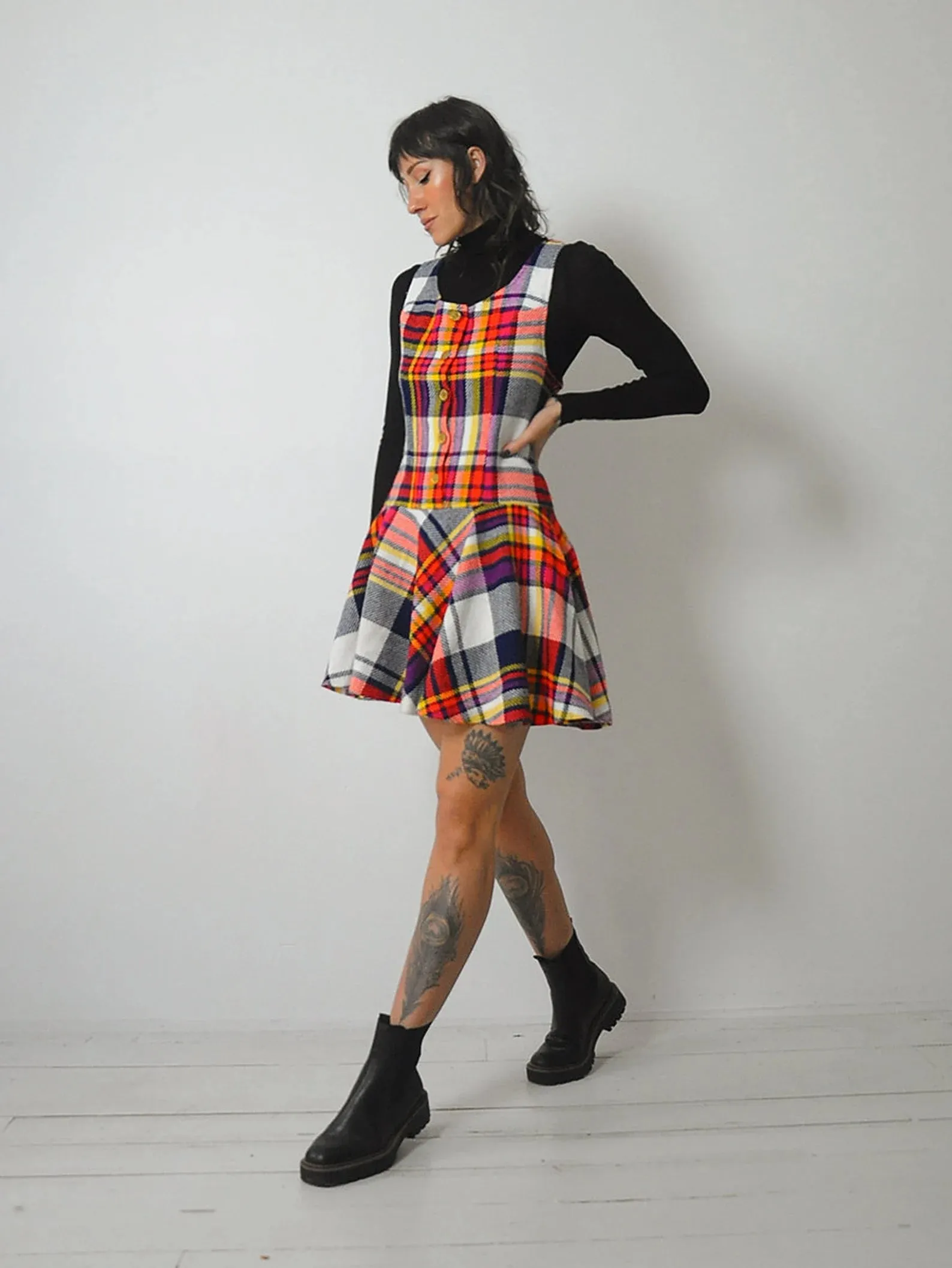 1960's Plaid Pinafore Jumper Dress