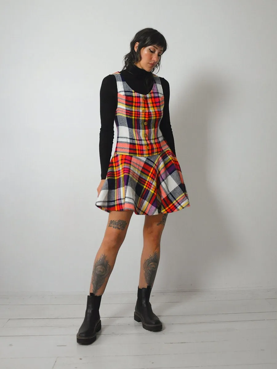 1960's Plaid Pinafore Jumper Dress