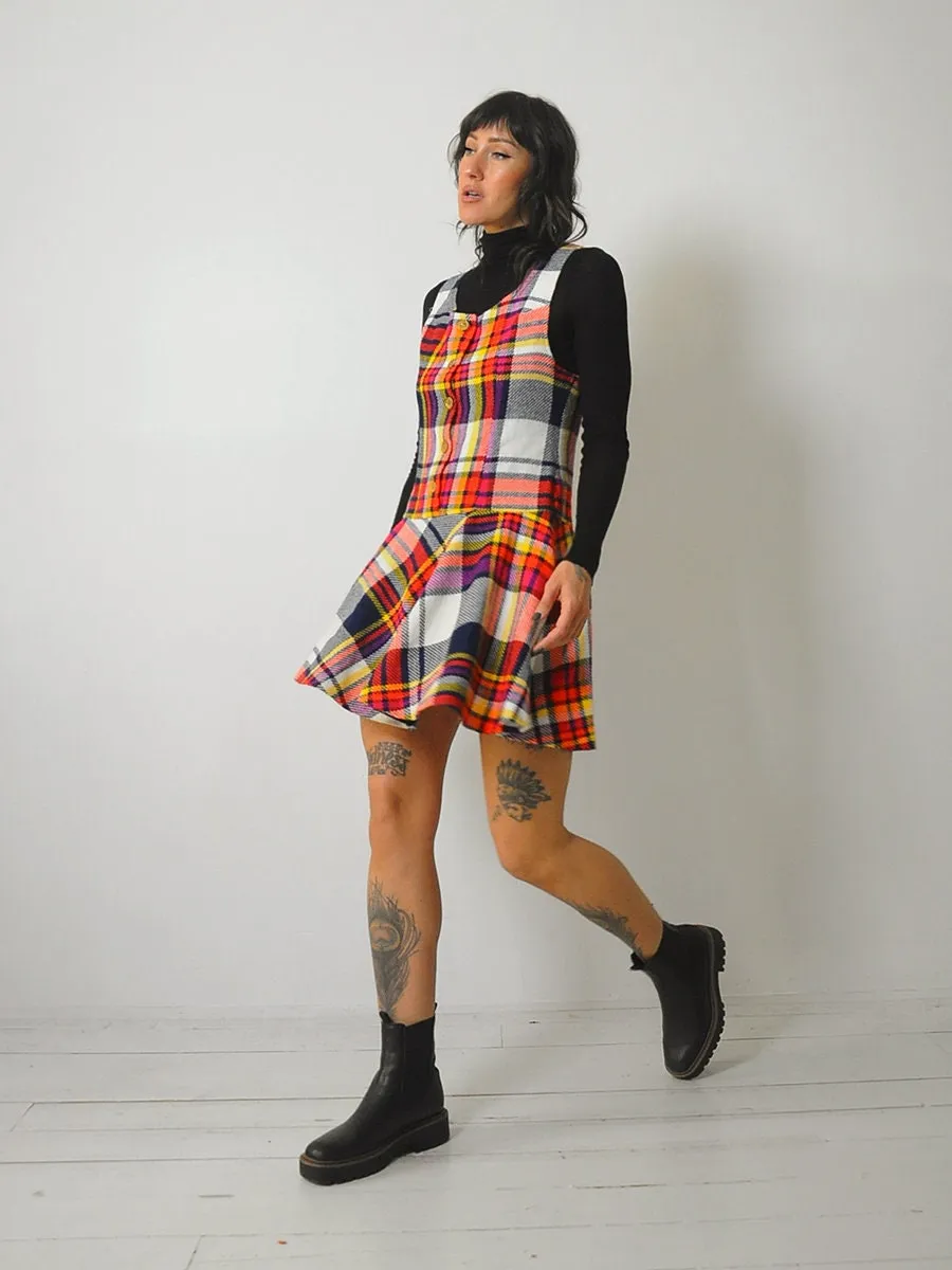 1960's Plaid Pinafore Jumper Dress