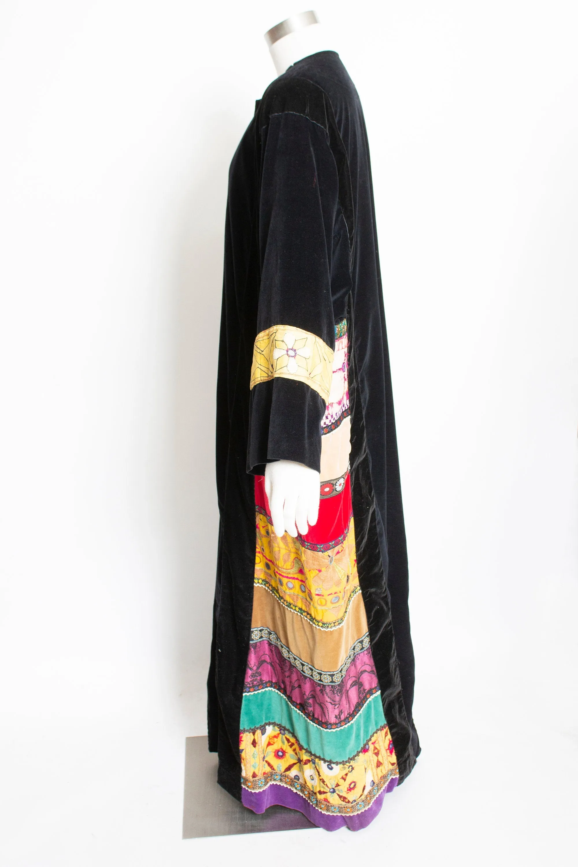 1970s CAFTAN Maxi Dress Velvet Patchwork XL Volup