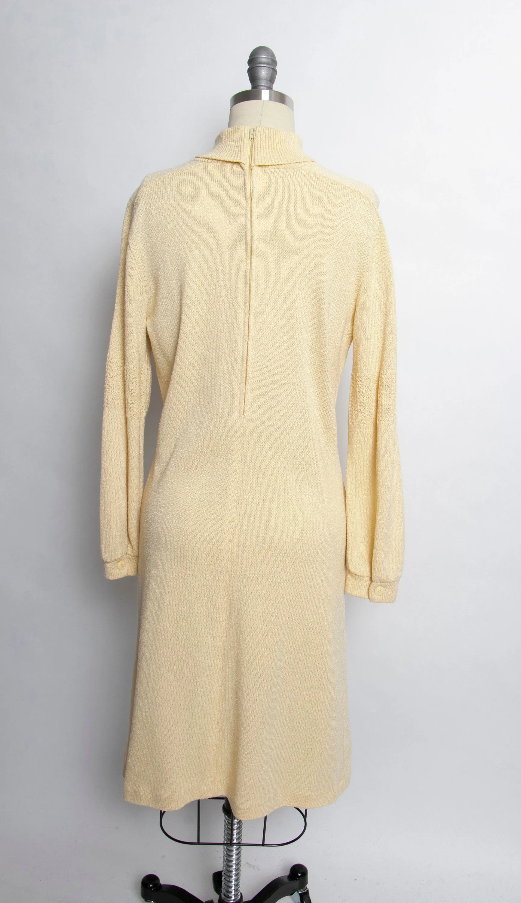 1970s Dress Wool Knit Long Sleeve Meringue M / L