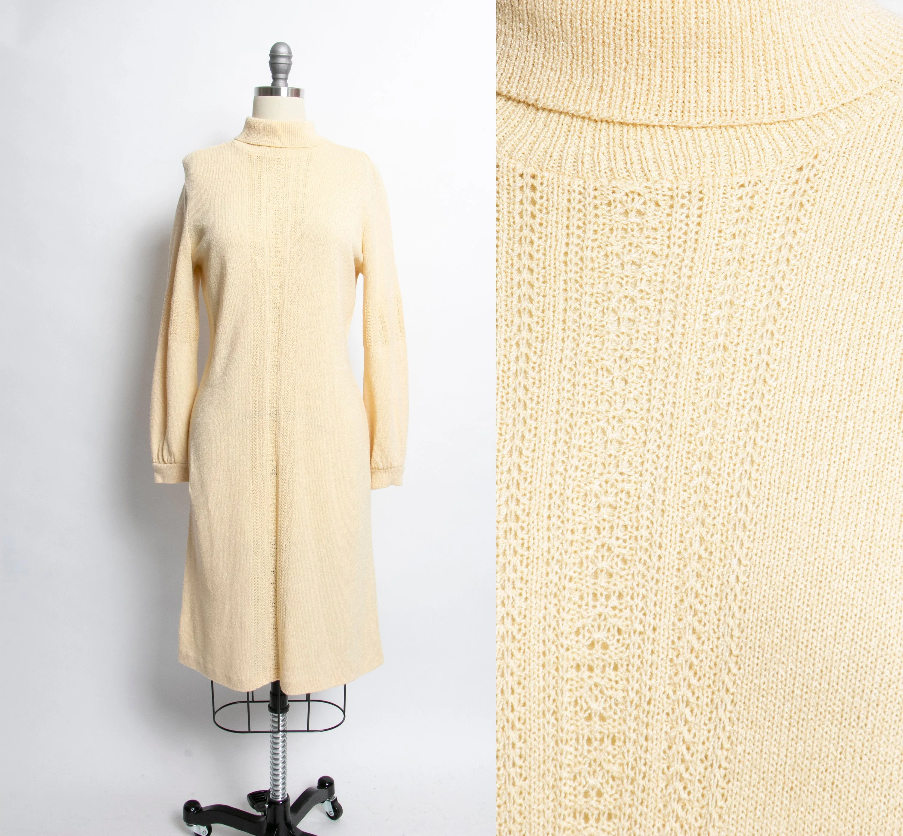 1970s Dress Wool Knit Long Sleeve Meringue M / L