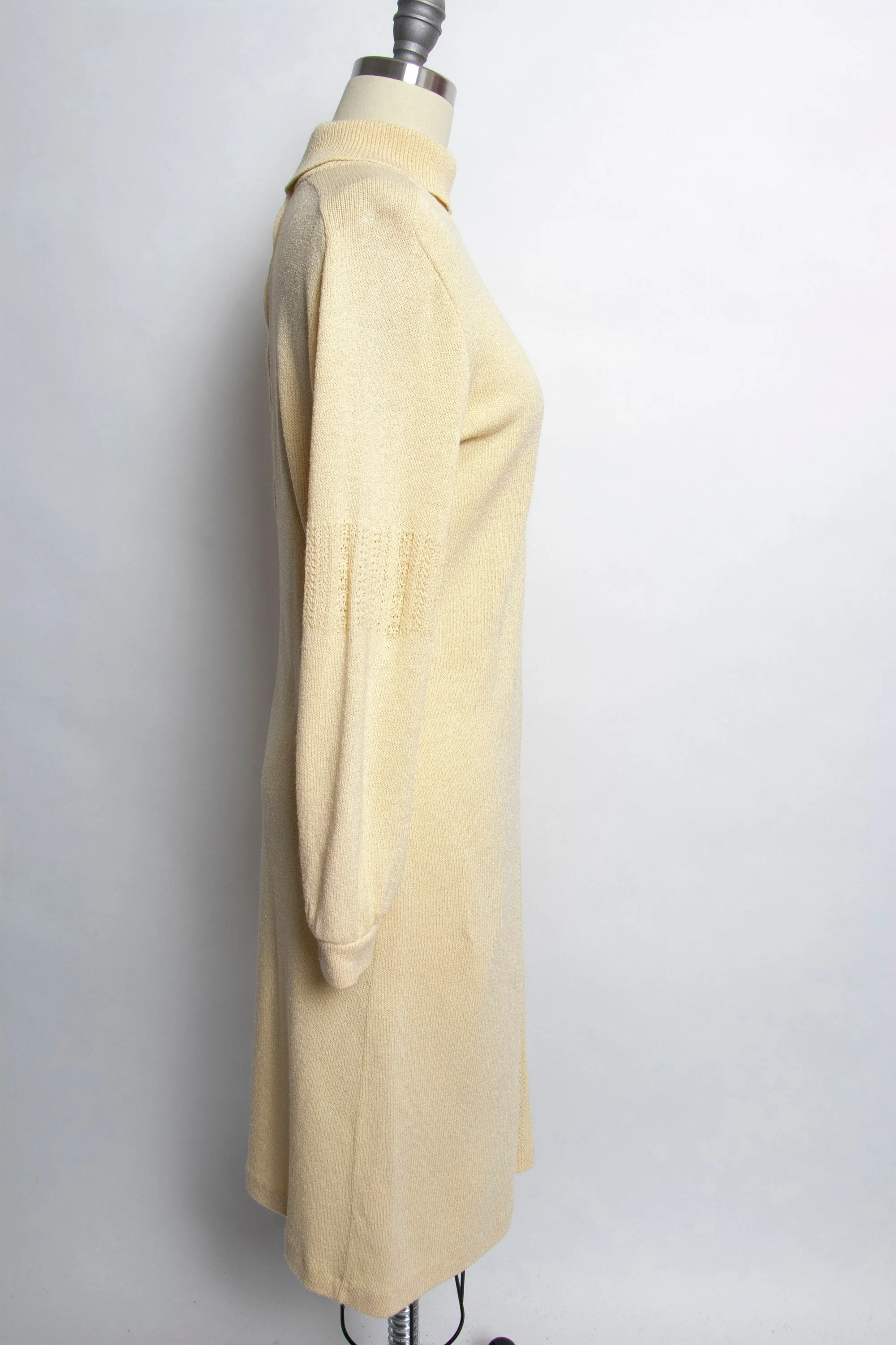 1970s Dress Wool Knit Long Sleeve Meringue M / L