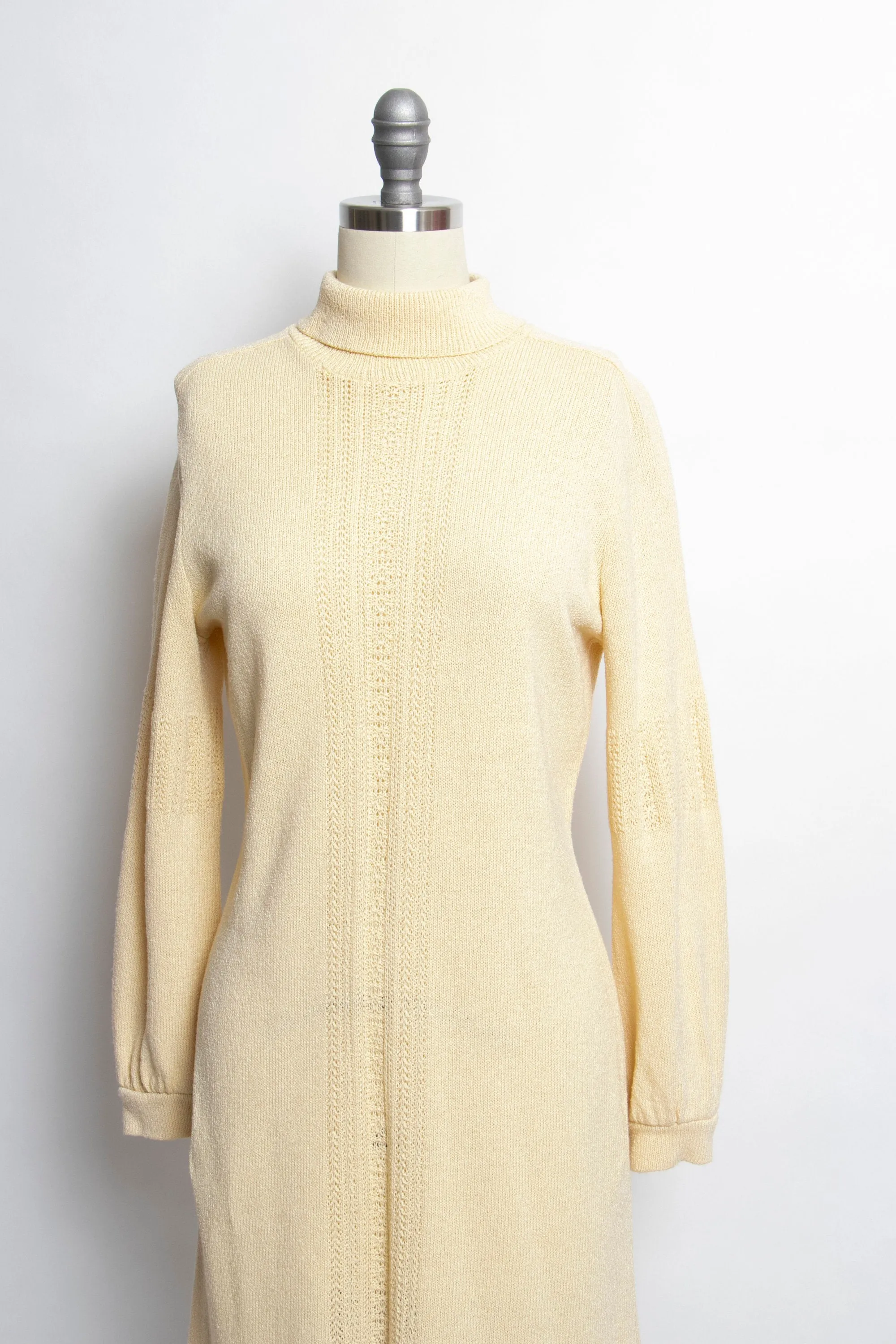 1970s Dress Wool Knit Long Sleeve Meringue M / L