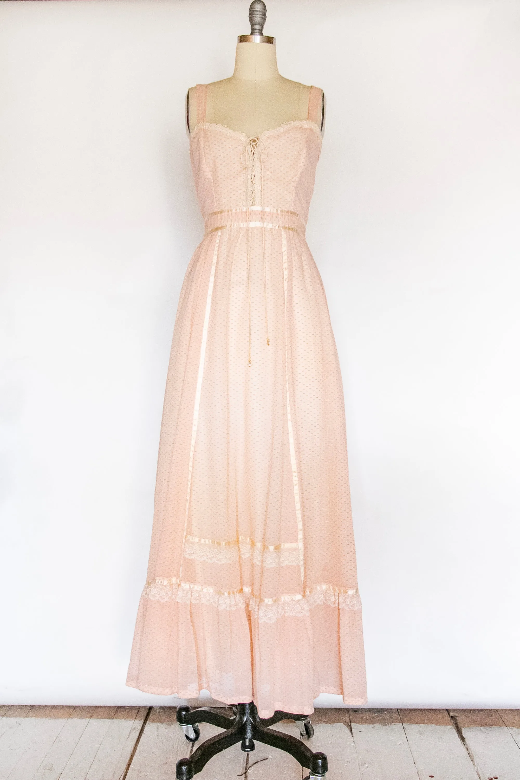 1970s Gunne Sax Dress Sleeveless Corset Maxi XS