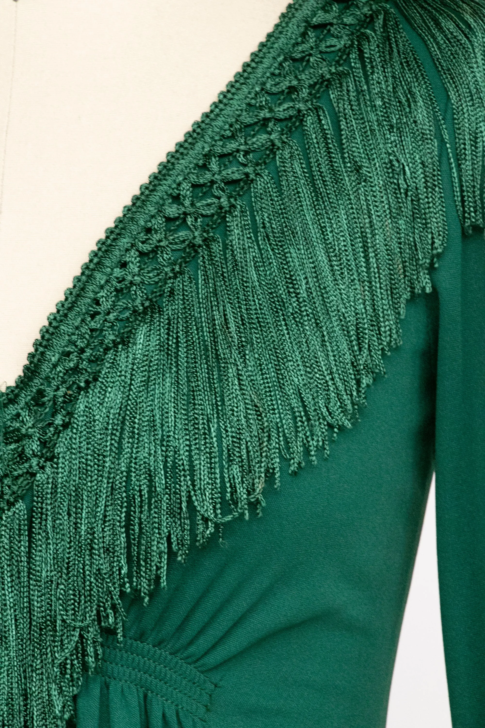 1970s Maxi Dress Green Fringe Boho Maxi S