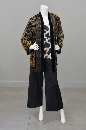 1990s Carole Little Animal Print Burnout Velvet Duster Jacket