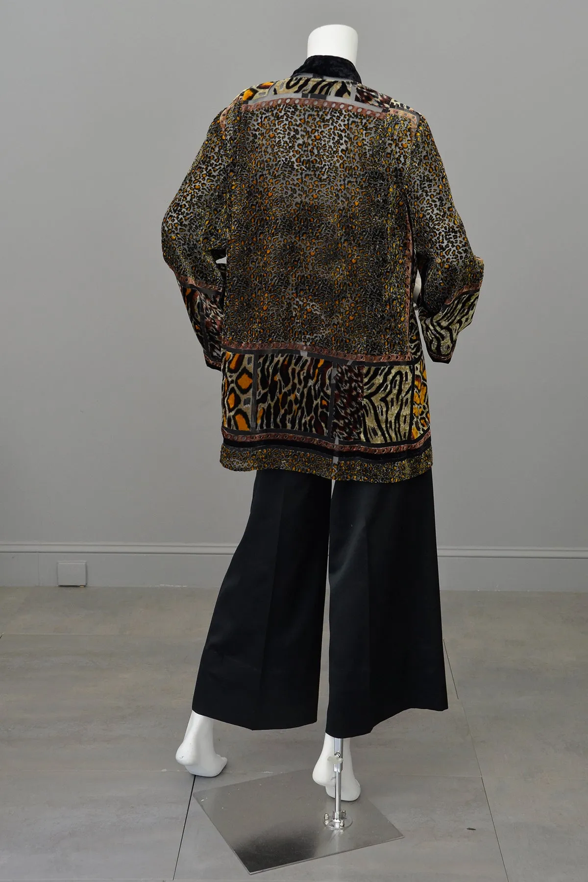 1990s Carole Little Animal Print Burnout Velvet Duster Jacket