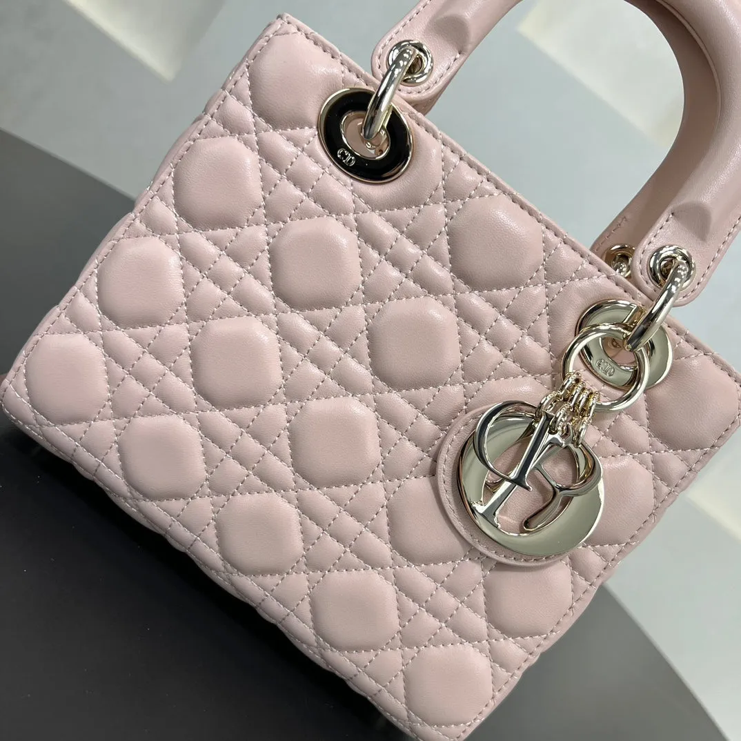 20cm Pink Princess Diana 4-Grid Sheepskin Shoulder Bag 278092