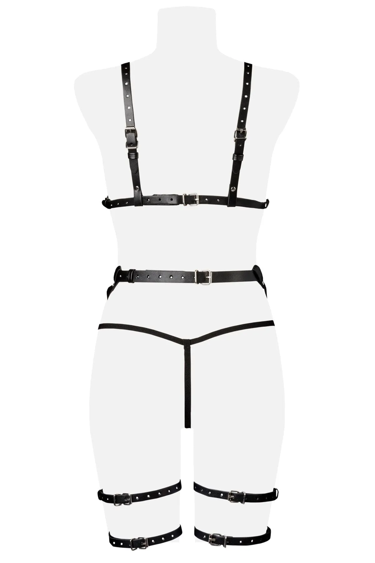 3 Piece Caged Bra And High Waist Garter Set