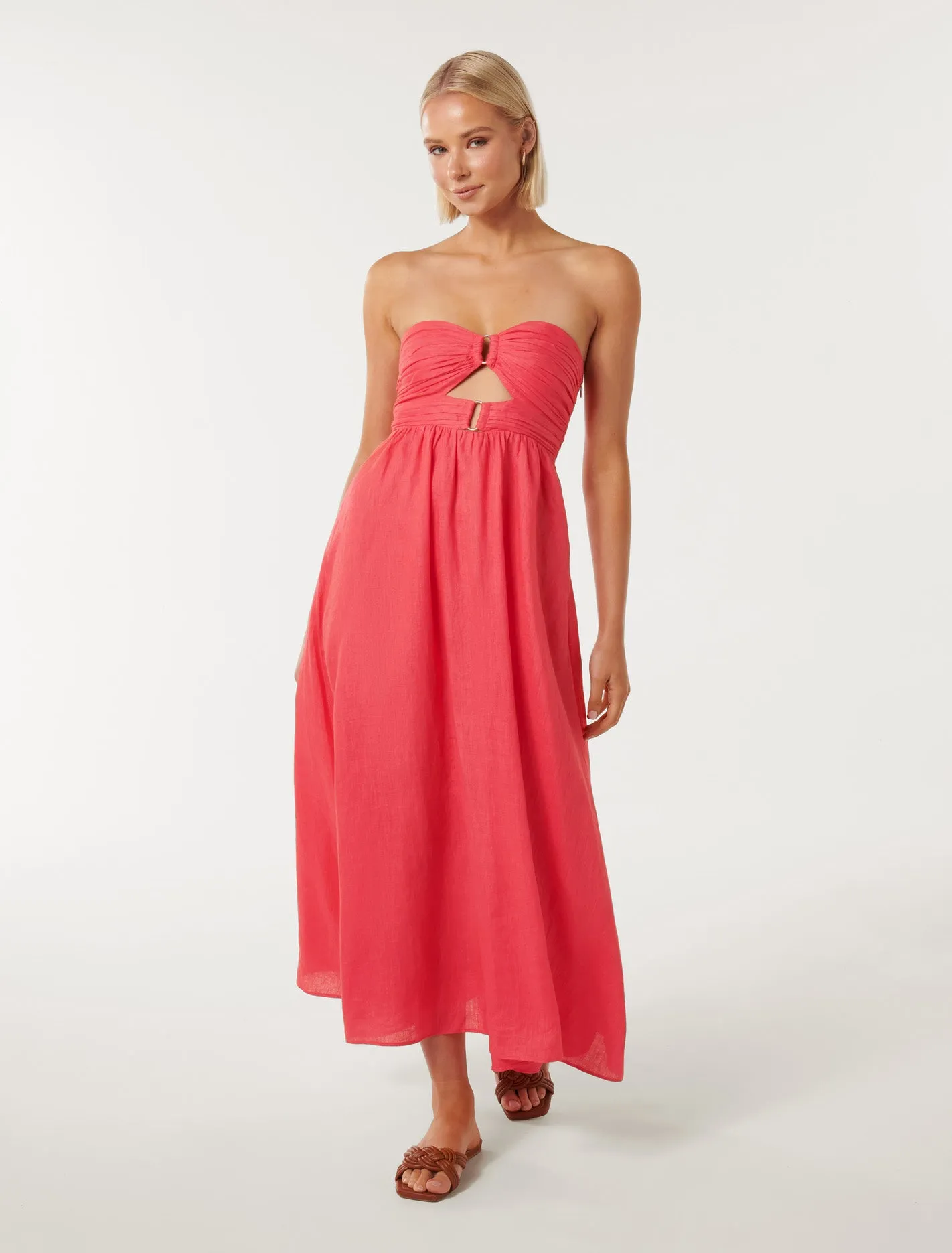 Aaliyah Strapless Ruched Midi Dress