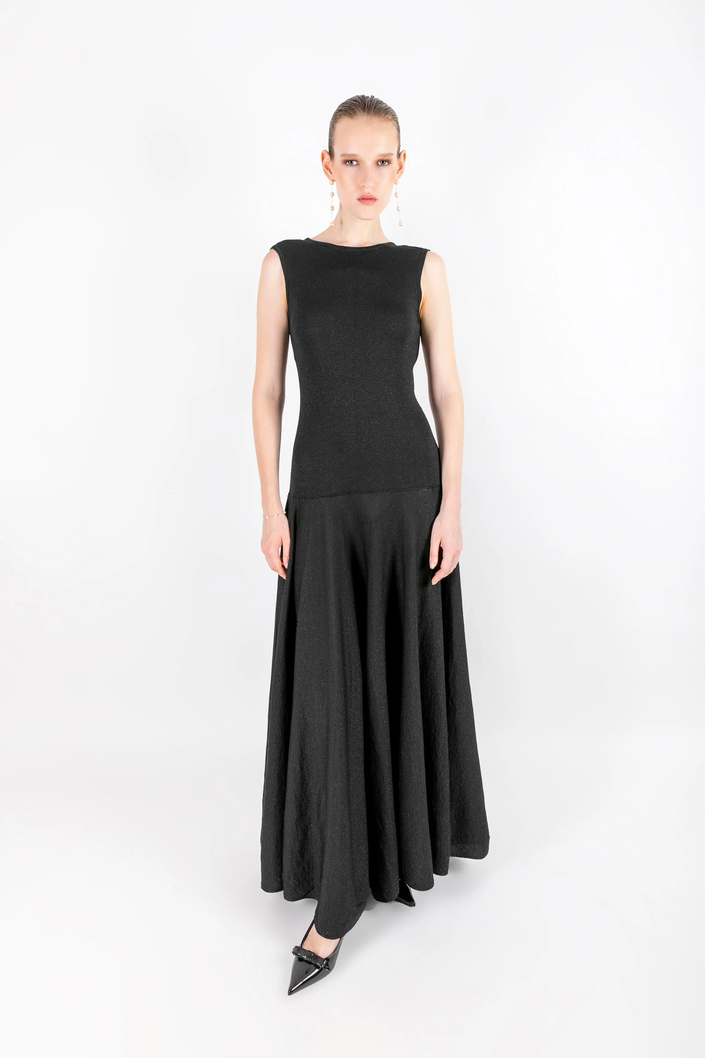 Afife - Wool Blend Pleated Black Dress