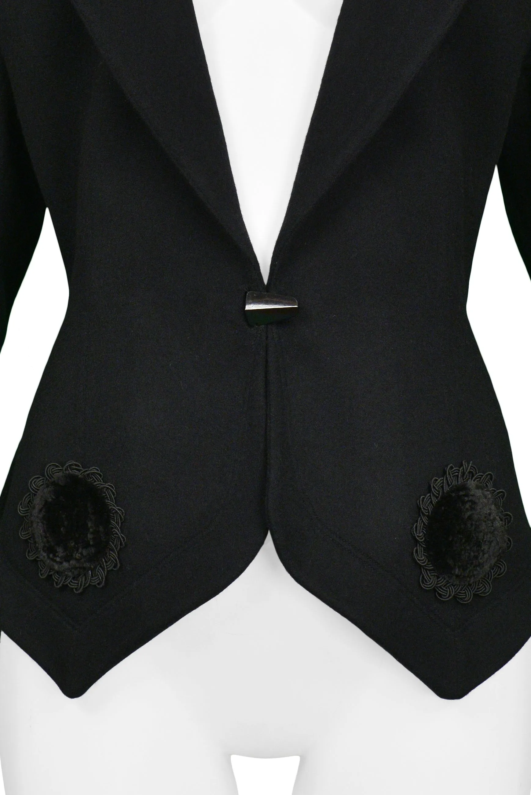 ALAIA BLACK FITTED BLAZER WITH VELVET APPLIQUE 1991