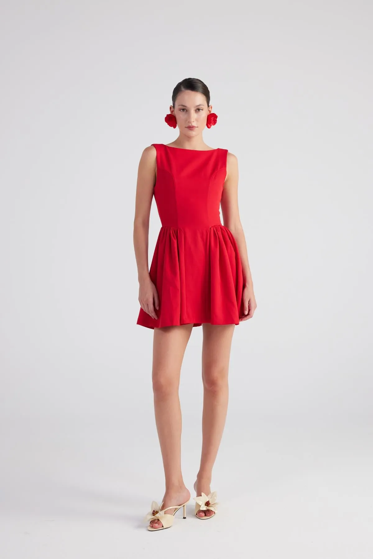 Alena Boat Neck Mini Dress Red