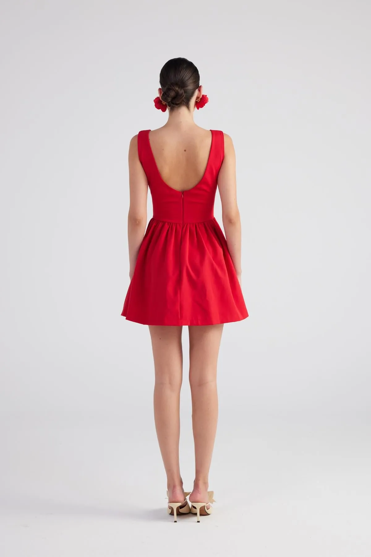 Alena Boat Neck Mini Dress Red