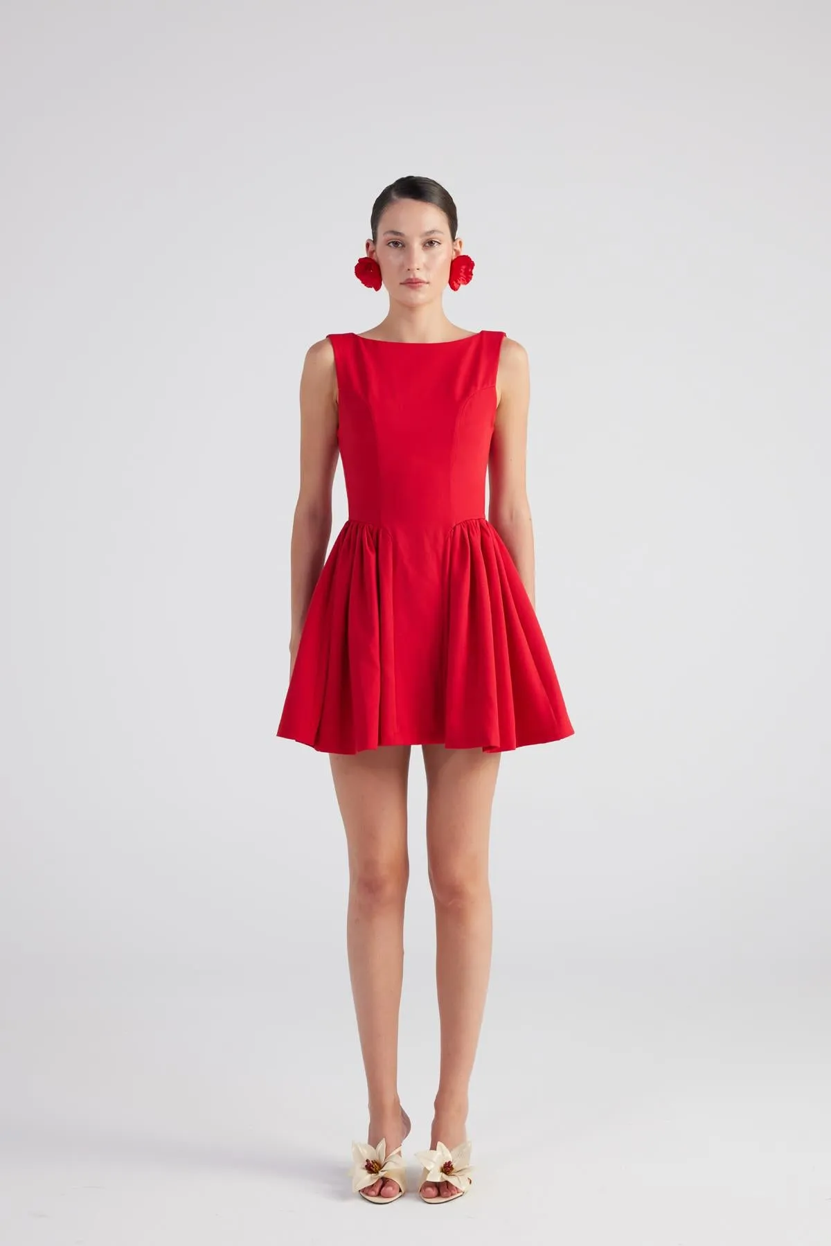 Alena Boat Neck Mini Dress Red