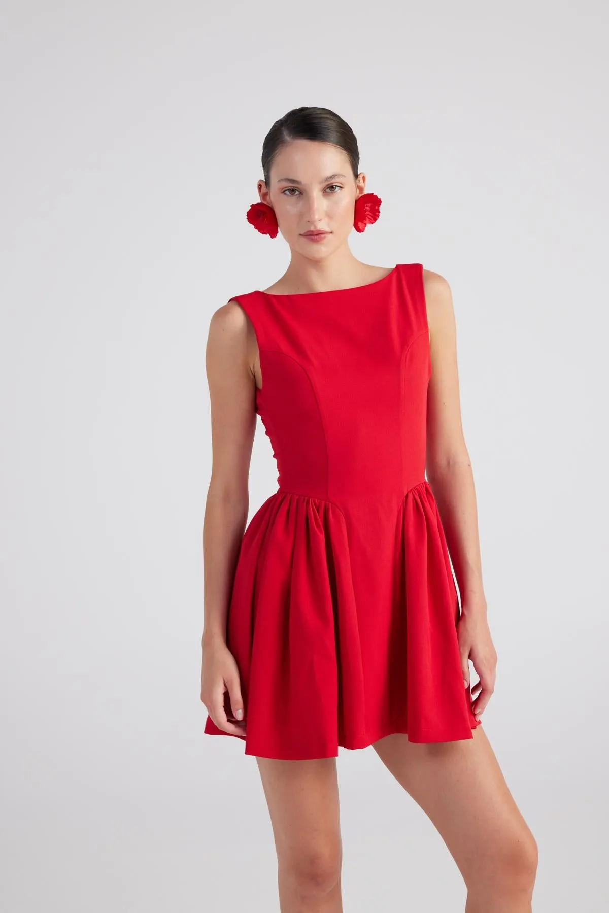 Alena Boat Neck Mini Dress Red