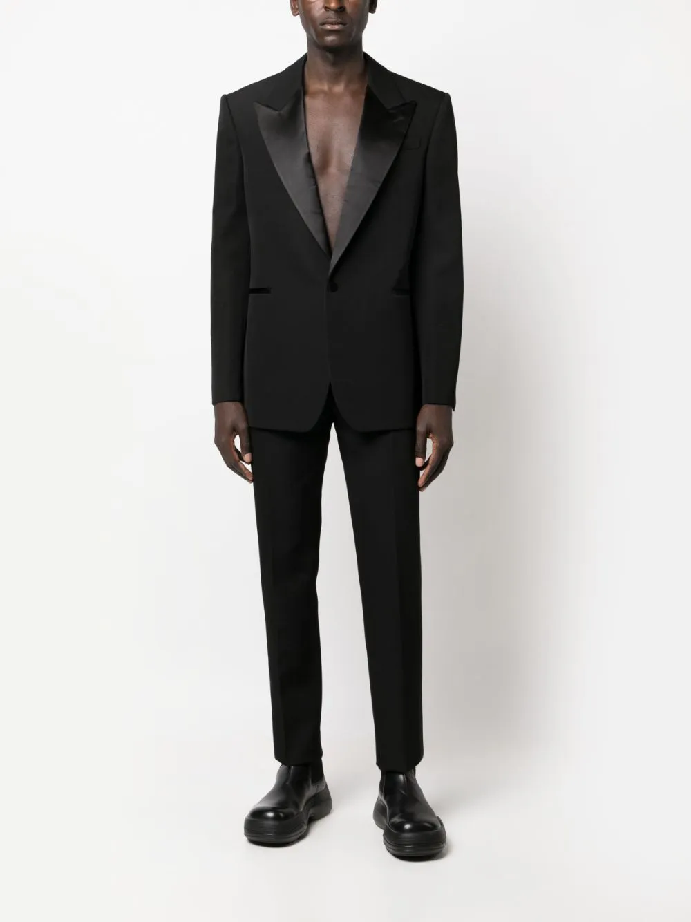 ALEXANDER MCQUEEN Men's Black Wool Tailored Trousers with Satin Side Stripes