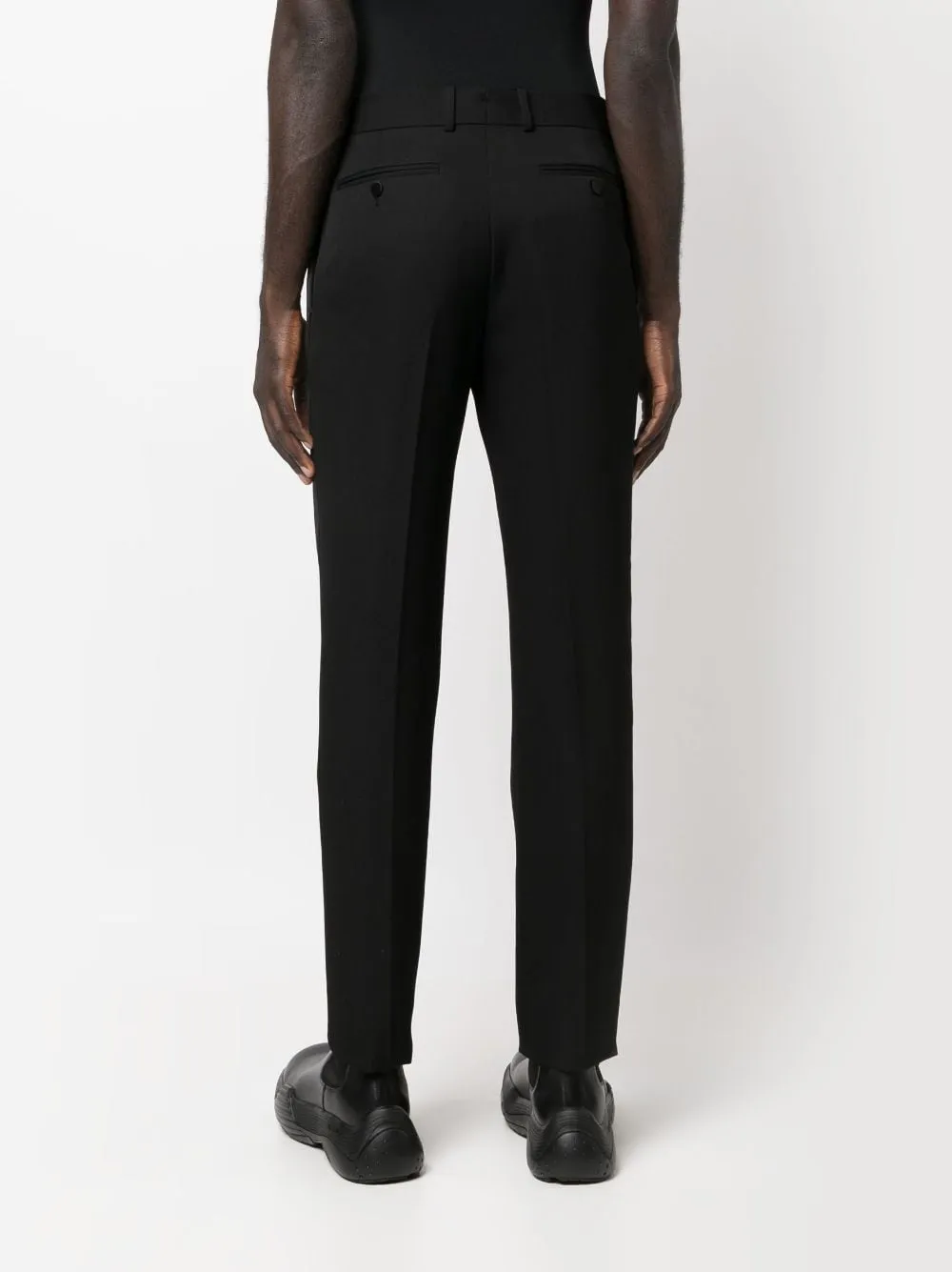 ALEXANDER MCQUEEN Men's Black Wool Tailored Trousers with Satin Side Stripes