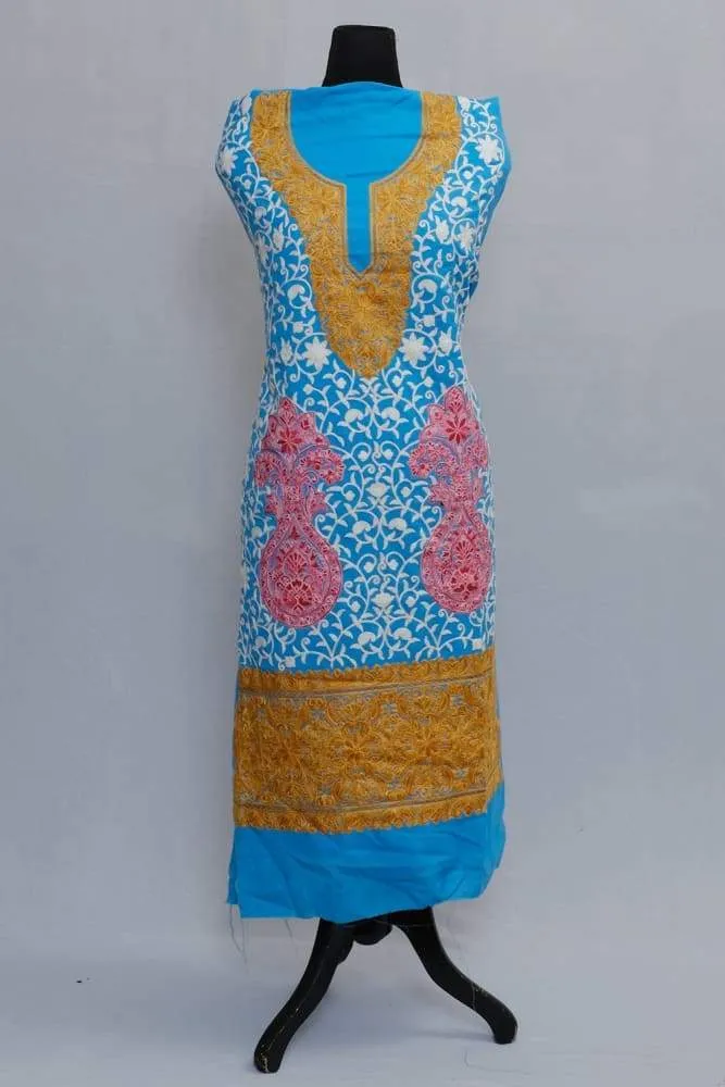 Aqua blue Color Designer Aari Work  Choli With Running Jaal Pattern