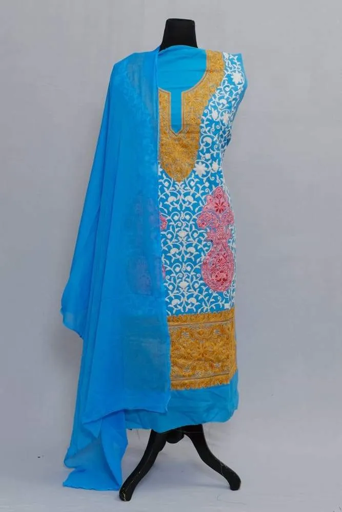 Aqua blue Color Designer Aari Work  Choli With Running Jaal Pattern