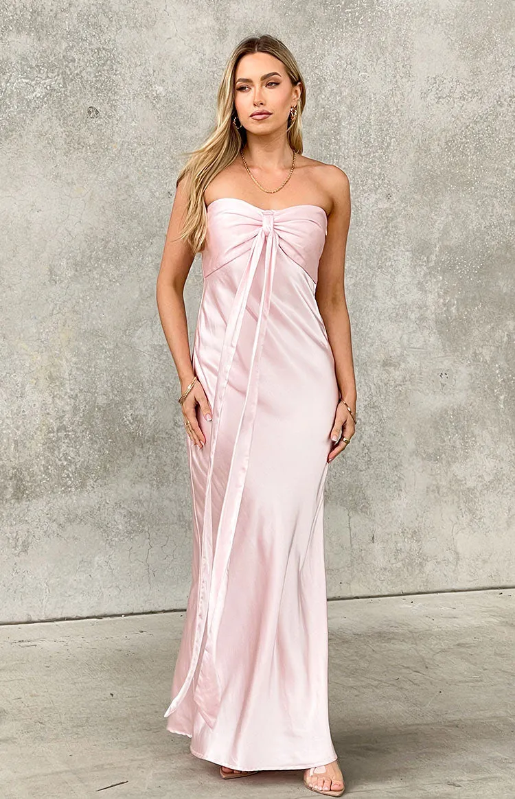 Ariella Pink Satin Strapless Maxi Dress